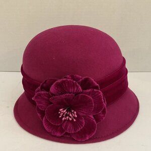 Kakyco Satin Ribbon Fuchsia Handmade Designer hat With Flower Box included